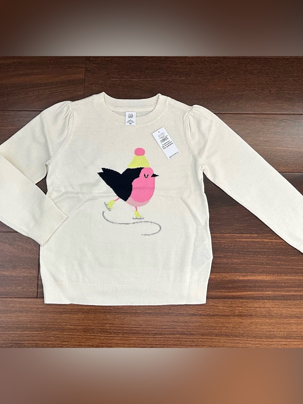 GAP Cream Sweater Ice Skating Bird Graphic